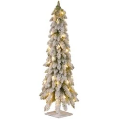 4 Ft. Pre-Lit Snowy Downswept Forstree Slim Flocked Artificial Christmas Tree, Clear Lights