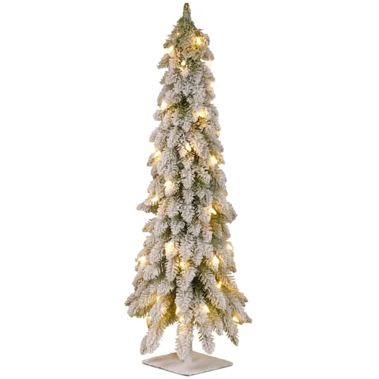 4 Ft. Pre-Lit Snowy Downswept Forstree Slim Flocked Artificial Christmas Tree, Clear Lights 3 4 Ft. Pre-Lit Snowy Downswept Forstree Slim Flocked Artificial Christmas Tree, Clear Lights