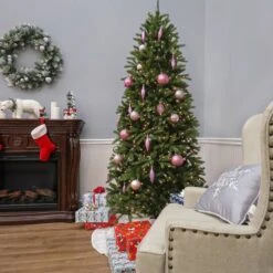 6.5 Ft. Pre-Lit Feel Real® Jersey Fraser Fir Pencil Slim Artificial Christmas Tree, Clear Lights 13 6.5 Ft. Pre-Lit Feel Real® Jersey Fraser Fir Pencil Slim Artificial Christmas Tree, Clear Lights -Christmas Designers Store D048018S 15