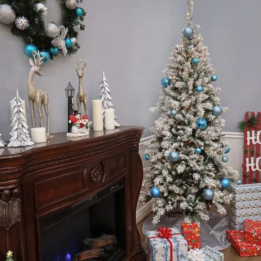 7.5 Ft. Pre-Lit Snowy Mountain Pine Slim Hinged Artificial Christmas Tree, Clear Lights 7 7.5 Ft. Pre-Lit Snowy Mountain Pine Slim Hinged Artificial Christmas Tree, Clear Lights - Image 5