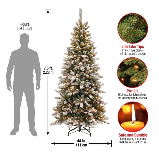 7.5 Ft. Pre-Lit Snowy Mountain Pine Slim Hinged Artificial Christmas Tree, Clear Lights 8 7.5 Ft. Pre-Lit Snowy Mountain Pine Slim Hinged Artificial Christmas Tree, Clear Lights - Image 6