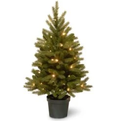 4 Ft. Pre-Lit Feel Real® Jersey Fraser Fir Artificial Christmas Tree In Growers Pot, Warm White LED Lights