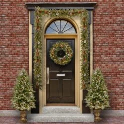 5-Piece Pre-Lit Frosted Berry Artificial Christmas Entrance Trees, Garland & Wreath -Christmas Designers Store D206300S 2