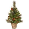 2ft. Pre-Lit Crestwood Spruce Small Tree With Silver Bristle, Cones, Red Berries & Glitter In A Plastic Bronze Pot, Clear Lights 2 2ft. Pre-Lit Crestwood Spruce Small Tree With Silver Bristle, Cones, Red Berries & Glitter In A Plastic Bronze Pot, Clear Lights -Christmas Designers Store D206316S 1