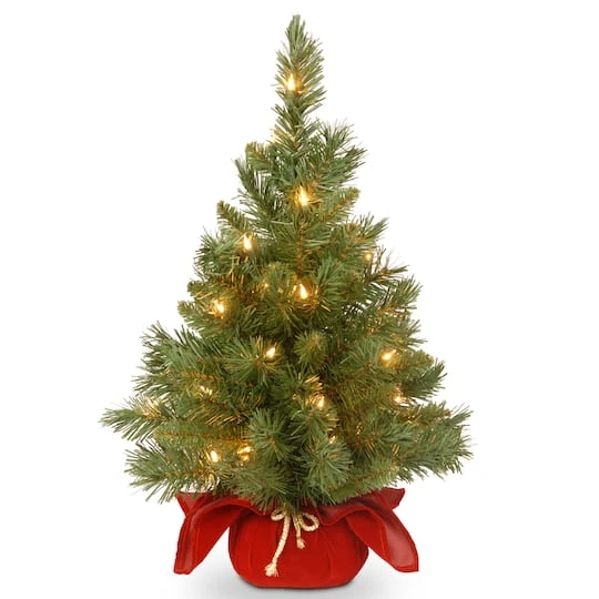 24" Pre-Lit Majestic Fir Tree In Burgundy Cloth Bag, Clear Lights 4 24" Pre-Lit Majestic Fir Tree In Burgundy Cloth Bag, Clear Lights - Image 2