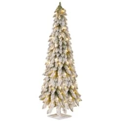5ft. Pre-Lit Snowy Downswept Artificial Christmas Forestree, Clear Lights