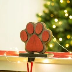 Glitzhome® 6.3" Red & Brown Paw Stocking Holder -Christmas Designers Store D231673S 2