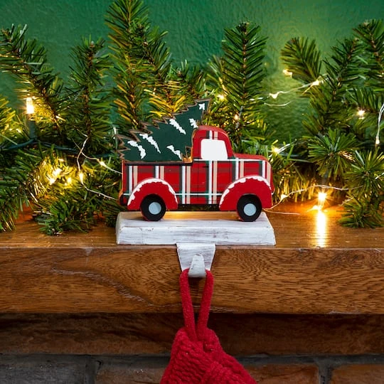 Glitzhome® 6" Red Truck & Tree Stocking Holder 5 Glitzhome® 6" Red Truck & Tree Stocking Holder - Image 3