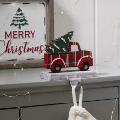 Glitzhome® 6" Red Truck & Tree Stocking Holder 12 Glitzhome® 6" Red Truck & Tree Stocking Holder -Christmas Designers Store D231676S 3