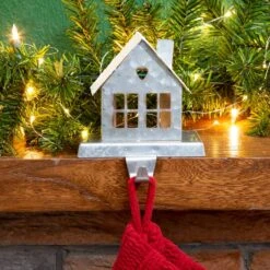 Glitzhome® 6" Galvanized House Stocking Holder -Christmas Designers Store D231677S 2