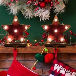 Glitzhome® 7.5" Marquee LED Star Stocking Holder 12 Glitzhome® 7.5" Marquee LED Star Stocking Holder -Christmas Designers Store D231687S 2