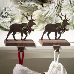 Glitzhome® 6.5" Reindeer Stocking Holder Set 9 Glitzhome® 6.5" Reindeer Stocking Holder Set -Christmas Designers Store D231695S 2