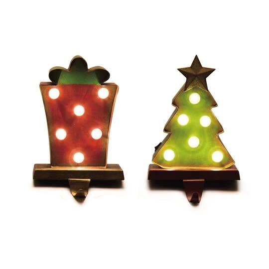 Glitzhome® LED Tree & Gift Box Stocking Holder Set 4 Glitzhome® LED Tree & Gift Box Stocking Holder Set - Image 2