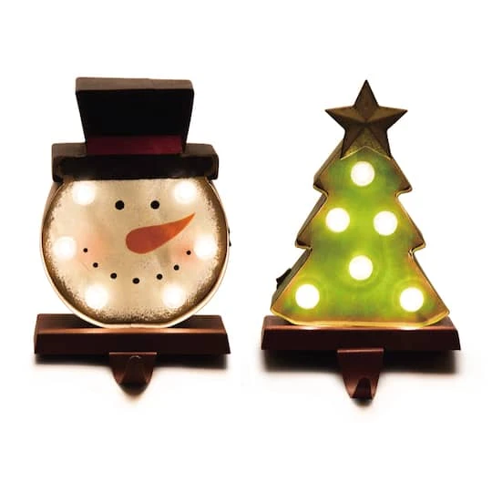 Glitzhome® LED Snowman Head & Tree Stocking Holder Set 3 Glitzhome® LED Snowman Head & Tree Stocking Holder Set