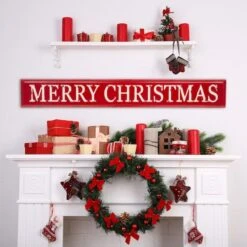 Glitzhome® 45.75" Merry Christmas Metal Wall Sign -Christmas Designers Store D231743S 2