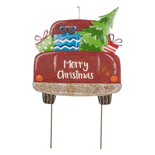 Glitzhome® 32" Christmas Rusty Metal Truck Yard Stake 3 Glitzhome® 32" Christmas Rusty Metal Truck Yard Stake