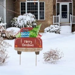 Glitzhome® 32" Christmas Rusty Metal Truck Yard Stake 13 Glitzhome® 32" Christmas Rusty Metal Truck Yard Stake -Christmas Designers Store D231754S 2