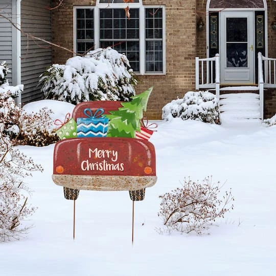 Glitzhome® 32" Christmas Rusty Metal Truck Yard Stake 5 Glitzhome® 32" Christmas Rusty Metal Truck Yard Stake - Image 3