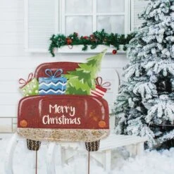 Glitzhome® 32" Christmas Rusty Metal Truck Yard Stake 14 Glitzhome® 32" Christmas Rusty Metal Truck Yard Stake -Christmas Designers Store D231754S 3