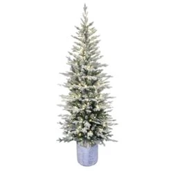 6ft. Pre-Lit Flocked Arctic Fir Pencil Artificial Christmas Tree, Warm White LED Lights -Christmas Designers Store D248515S 20 1