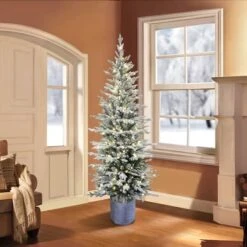6ft. Pre-Lit Flocked Arctic Fir Pencil Artificial Christmas Tree, Warm White LED Lights -Christmas Designers Store D248515S 21