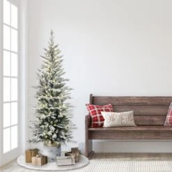 6ft. Pre-Lit Flocked Arctic Fir Pencil Artificial Christmas Tree, Warm White LED Lights -Christmas Designers Store D248515S 25