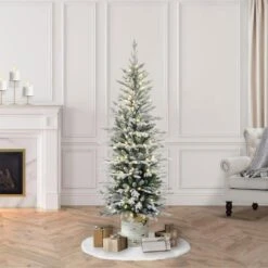6ft. Pre-Lit Flocked Arctic Fir Pencil Artificial Christmas Tree, Warm White LED Lights -Christmas Designers Store D248515S 26