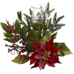 14" Poinsettia Candelabrum Artificial Arrangement -Christmas Designers Store D251224S 11 1