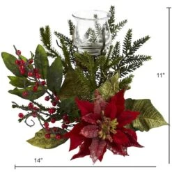 14" Poinsettia Candelabrum Artificial Arrangement -Christmas Designers Store D251224S 14