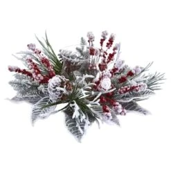 17" Snowy Magnolia Berry Artificial Arrangement Candelabrum -Christmas Designers Store D251228S 11 1