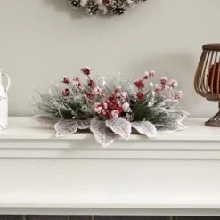 17" Snowy Magnolia Berry Artificial Arrangement Candelabrum -Christmas Designers Store D251228S 13