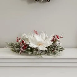 17" Frosted Magnolia & Berry Artificial Arrangement Candelabrum -Christmas Designers Store D251229S 15