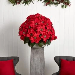 24" Large Poinsettia Artificial Plant In Stone Planter 8 24" Large Poinsettia Artificial Plant In Stone Planter -Christmas Designers Store D251235S 12