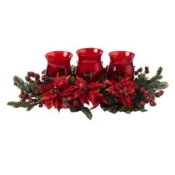 Poinsettia & Berry Triple Candelabrum Artificial Arrangement