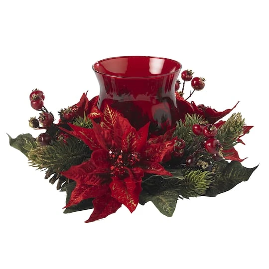 13" Poinsettia & Berry Candelabrum Artificial Arrangement 4 13" Poinsettia & Berry Candelabrum Artificial Arrangement - Image 2