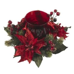 13" Poinsettia & Berry Candelabrum Artificial Arrangement 11 13" Poinsettia & Berry Candelabrum Artificial Arrangement -Christmas Designers Store D251239S 12