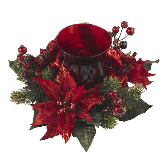 13" Poinsettia & Berry Candelabrum Artificial Arrangement 5 13" Poinsettia & Berry Candelabrum Artificial Arrangement - Image 3