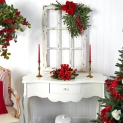 13" Poinsettia & Berry Candelabrum Artificial Arrangement 14 13" Poinsettia & Berry Candelabrum Artificial Arrangement -Christmas Designers Store D251239S 15