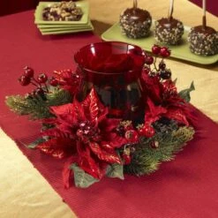 13" Poinsettia & Berry Candelabrum Artificial Arrangement 15 13" Poinsettia & Berry Candelabrum Artificial Arrangement -Christmas Designers Store D251239S 16