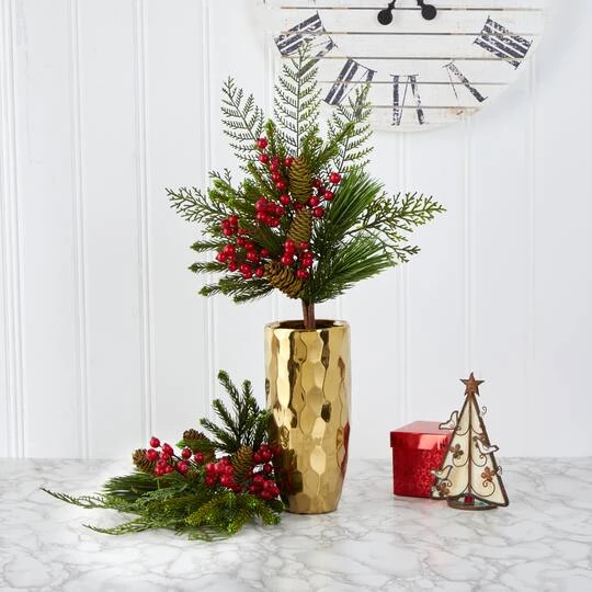 26” Mixed Pine, Pinecone & Berry Artificial Plant Set 6 26” Mixed Pine, Pinecone & Berry Artificial Plant Set - Image 4