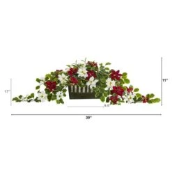 39” Poinsettia & Variegated Holly Artificial Plant In Decorative Planter 8 39” Poinsettia & Variegated Holly Artificial Plant In Decorative Planter -Christmas Designers Store D251251S 2