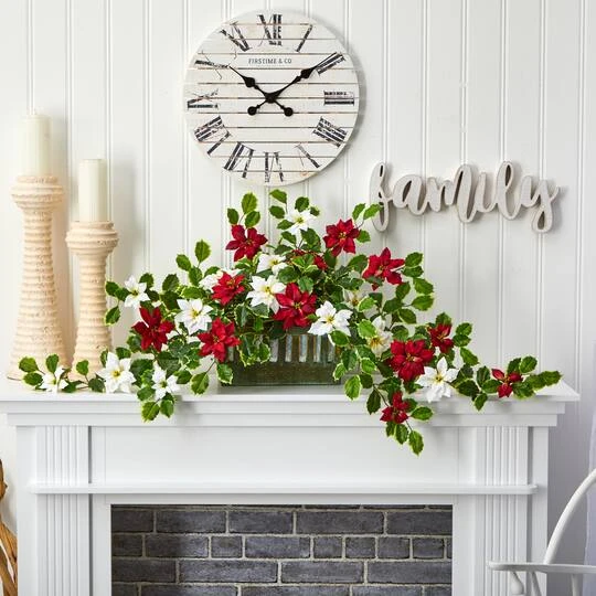 39” Poinsettia & Variegated Holly Artificial Plant In Decorative Planter 6 39” Poinsettia & Variegated Holly Artificial Plant In Decorative Planter - Image 4