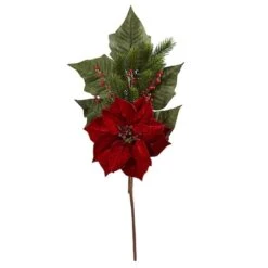 31β Poinsettia, Berries & Pine Artificial Flower Bundle Set, 3ct.
