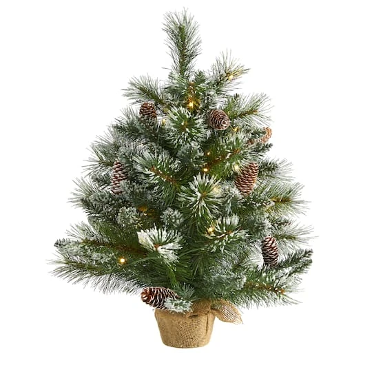2ft. Pre-Lit Frosted Pine Artificial Christmas Tree With Pinecones, Clear LED Lights 3 2ft. Pre-Lit Frosted Pine Artificial Christmas Tree With Pinecones, Clear LED Lights