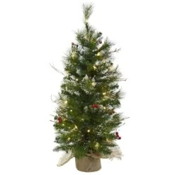 3ft. Pre-Lit Artificial Christmas Tree With Berries, Clear Lights 9 3ft. Pre-Lit Artificial Christmas Tree With Berries, Clear Lights -Christmas Designers Store D251267S 11 1