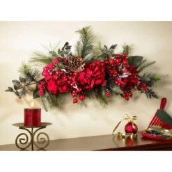 30" Red Holiday Hydrangea Swag -Christmas Designers Store D251353S 13