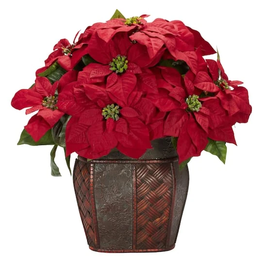 18" Potted Poinsettia With Decorative Vase 4 18" Potted Poinsettia With Decorative Vase - Image 2