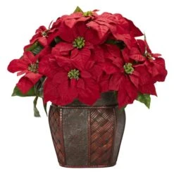 18" Potted Poinsettia With Decorative Vase