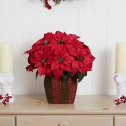 18" Potted Poinsettia With Decorative Vase 13 18" Potted Poinsettia With Decorative Vase -Christmas Designers Store D252169S 15