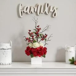 24" Potted Hydrangea, Rose & Berry Arrangement -Christmas Designers Store D252171S 13